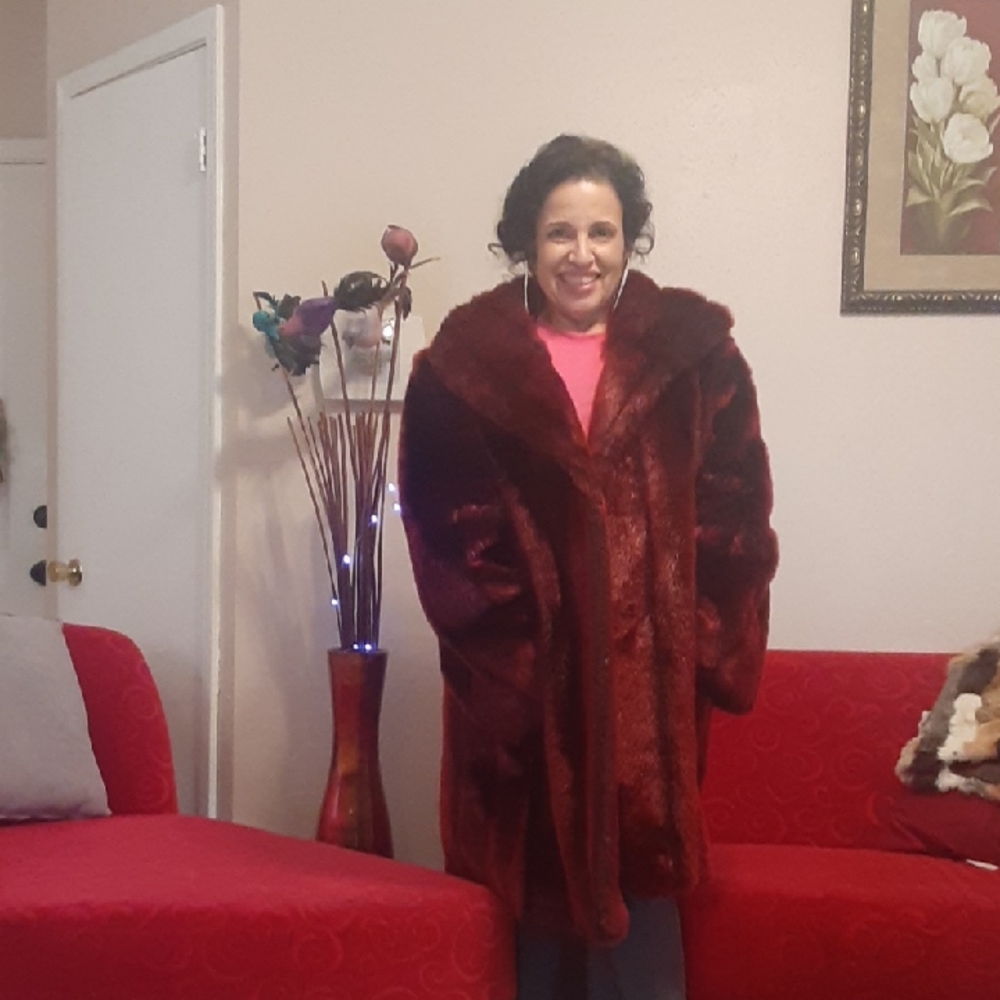 Luxurious Burgundy Faux Fur Coat